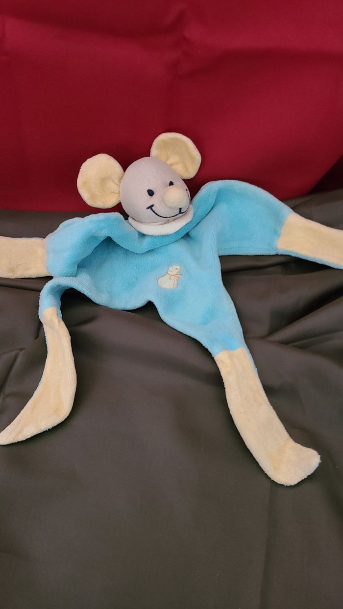 DOUDOU SOURIS TURQUOISE JAUNE MAXITA - photo numéro 4