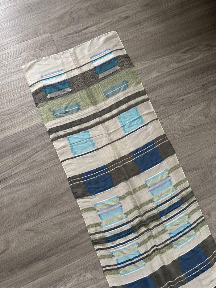 Foulard étole en soie bleue verte et blanche Vintage 45x170cm - photo numéro 5