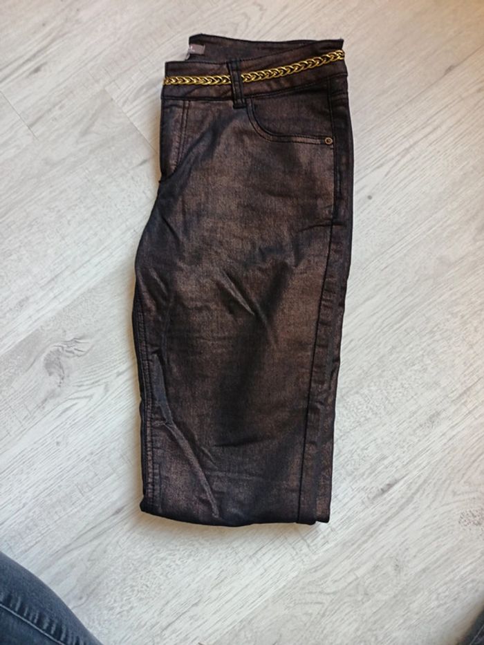 Pantalon femme 38 M grain de malice tbe brun satinée - photo numéro 2