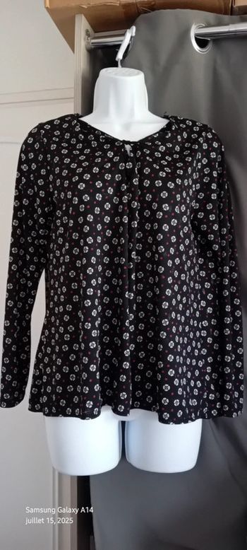 Blouse avec lien motif fleurs et paillettes noir femme M cache cache