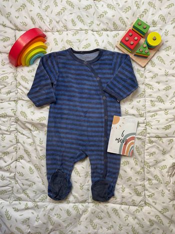 pyjama grenouillère en velours rayé marine et bleu 6 mois kimbaloo ouverture devant