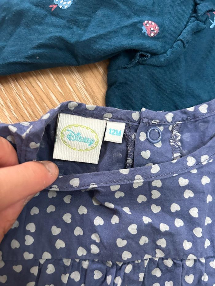 Lot de 2 t-shirt haut en coton - 1 Disney Minnie 12 mois bleu marine à pois - tex avec fruits - photo numéro 4