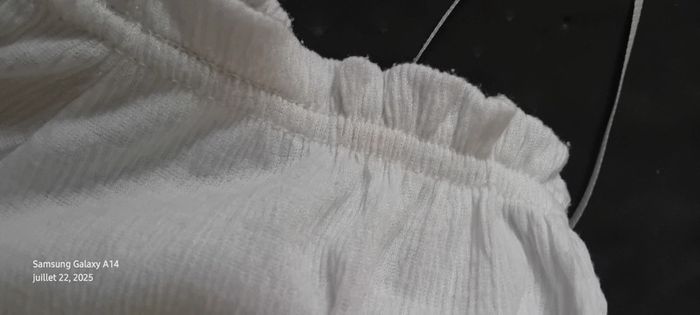 Blouse courte col Bardot elastique aspect plissé blanc femme L bershka - photo numéro 18