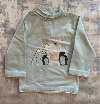 🧵 Pull col roulé bébé bleu/vert pâle – Kiabi – 12 mois – TBE