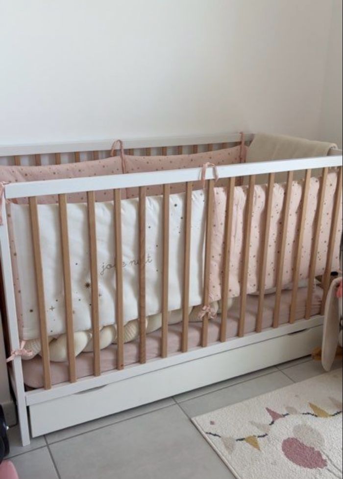 Lit bébé - 60x120 - Blanc et Chêne - photo numéro 2