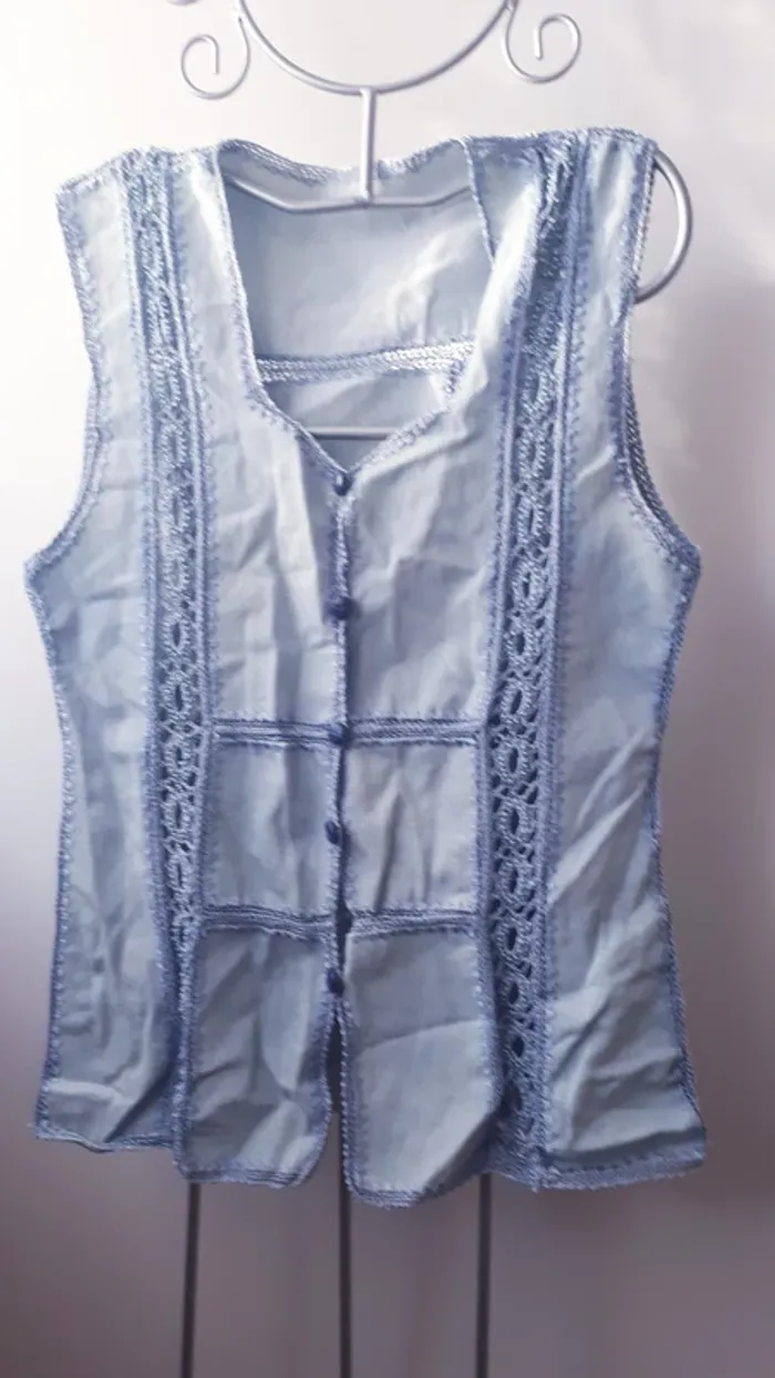 Gilet sans manche jean dentelle
