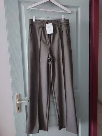 Pantalon wideleg taille élastique à cordon, kaki foncé