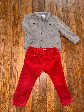 Chemise cadet Rousselle et pantalon velour Bout’chou  18 mois