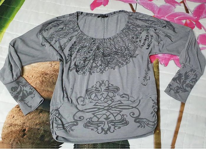 Beau T-shirt/pull gris manches chauve souris Stella T: 40 - photo numéro 10