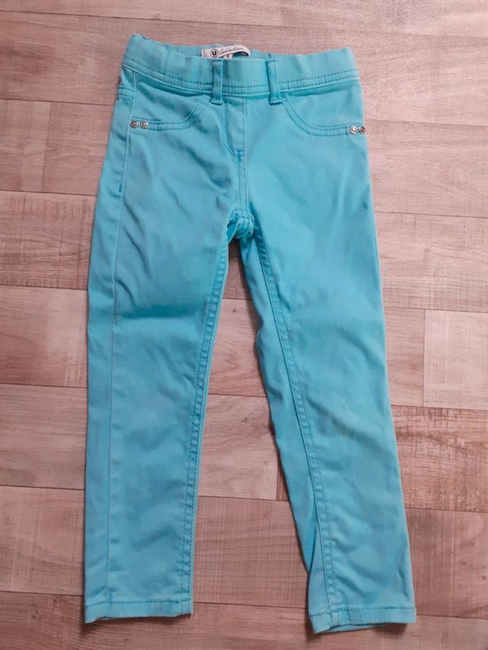 Pantalon fille jegging bleu turquoise 4 ans
