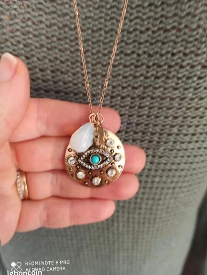 collier  doré pendentif oeil  femme fantaisie - photo numéro 5