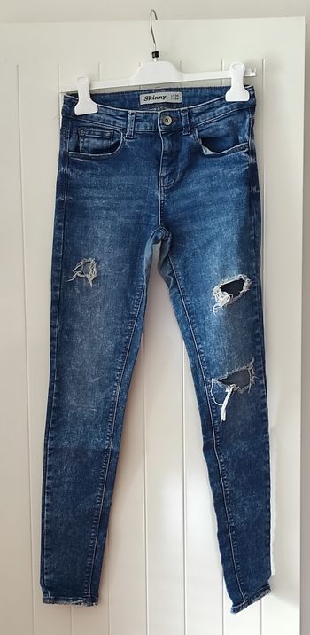 Jean skinny femme - T38 - bleu délavé, effet troué
