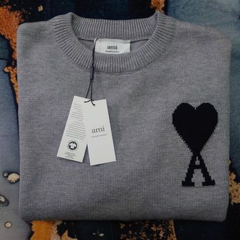 Pull AMI Alexandre Mattiussi Homme Gris Cœur Noir Taille XL