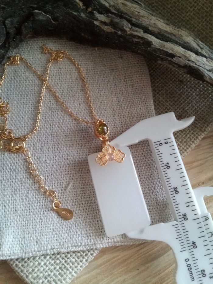 Collier pendentif pierres de jade et tourmaline verte - photo numéro 3