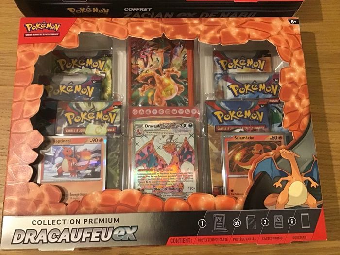 Lot coffrets cartes Pokémon dracaufeu ex zacian ex boosters flammés obsidiennes étincelles déferlantes - photo numéro 2
