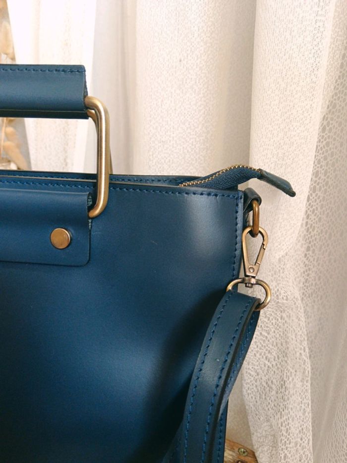 Maison Héritage | Sac cuir lisse bleu marine - photo numéro 2