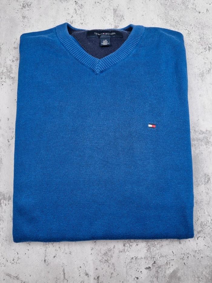Pull col V Tommy Hilfiger bleu – Taille L Homme - photo numéro 2