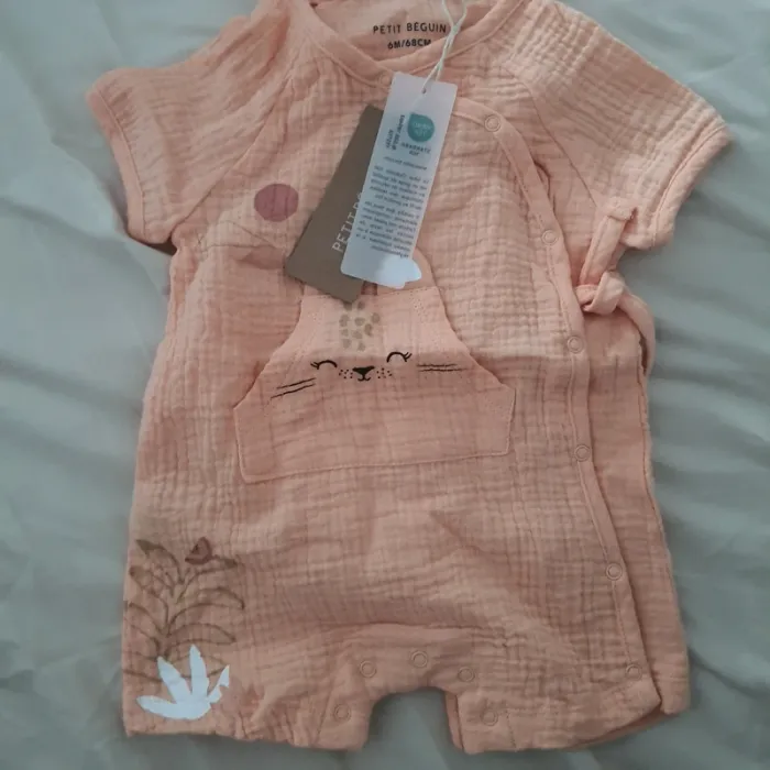Lot Barboteuse bébé fille + headband 6 mois 68cm - Petit Beguin - photo numéro 2