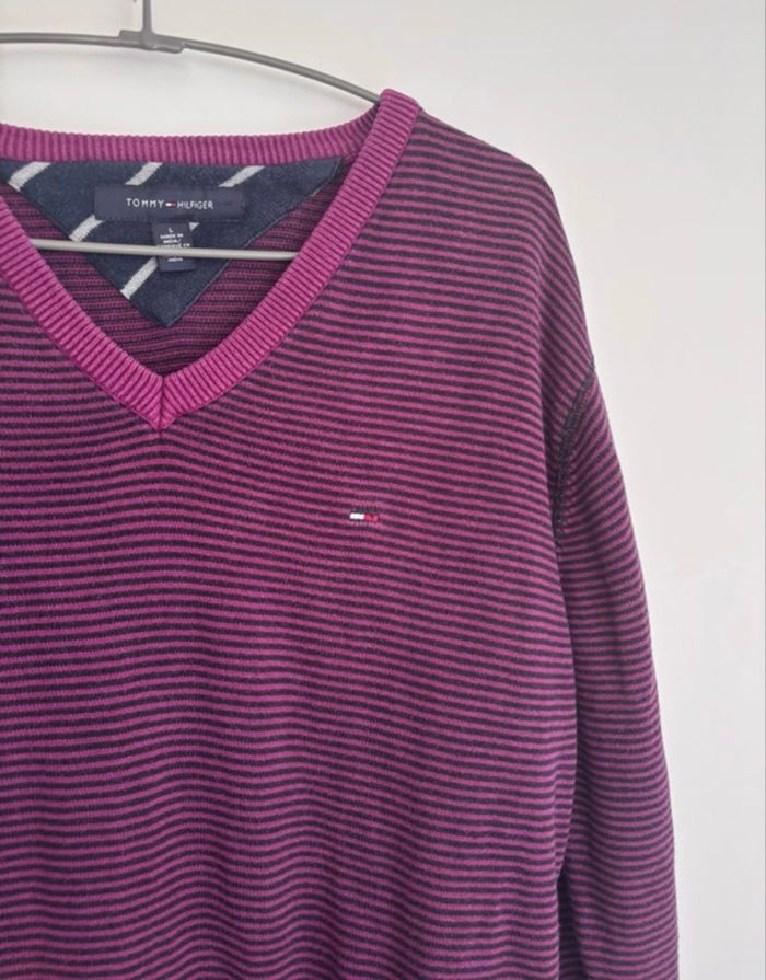 💜 Pull col en V homme Tommy Hilfiger Taille L - 100% coton - photo numéro 2