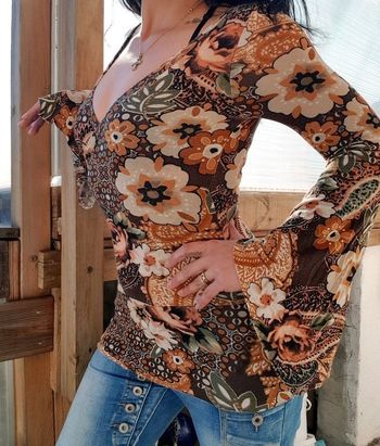 Tunique bohème style vintage rétro décolleté V