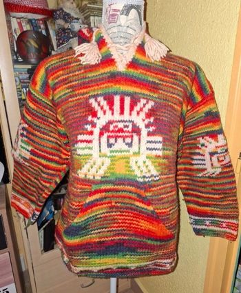 Pull / Sweat à Capuche Andin / Péruvien - Grosse Maille Multicolore (Arc-en-ciel)