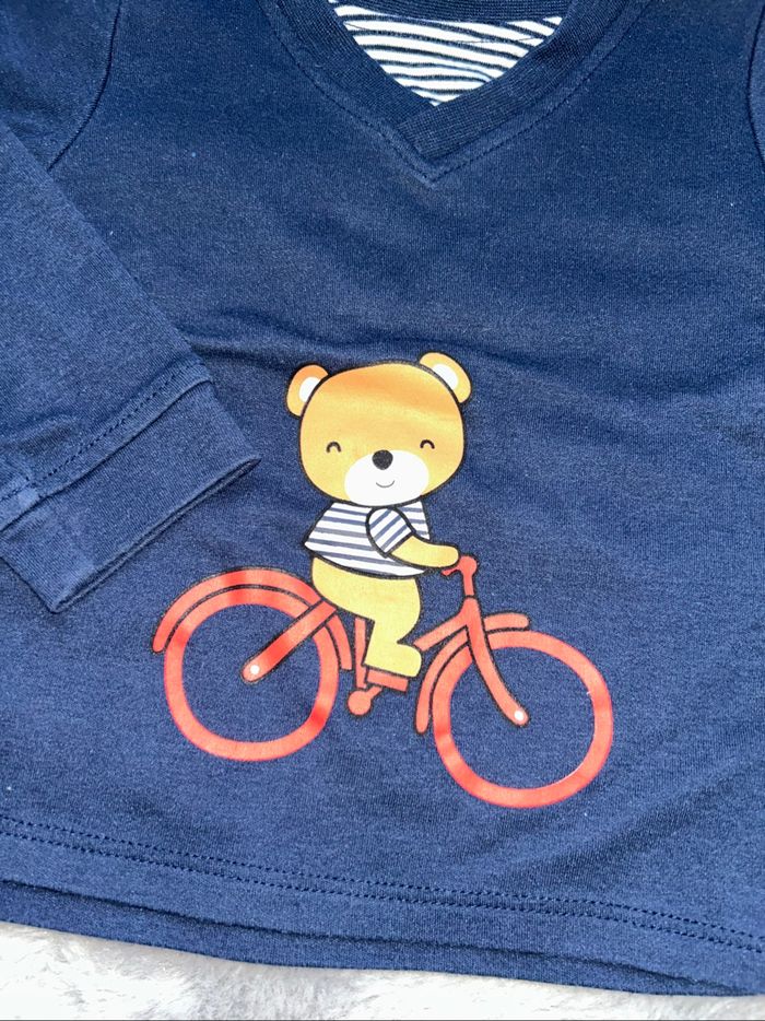 Haut à manches longues bleu motifs ours - 12 mois - photo numéro 2