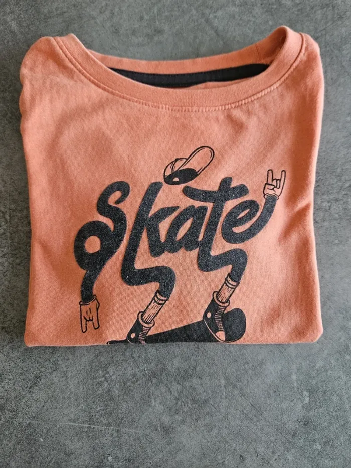 T-shirt à manches longues garçon - Taille 3 ans (90-97cm) - Kiabi - Orange imprimé skate