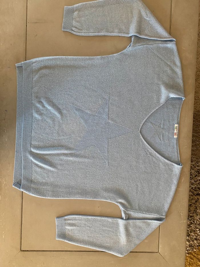 Pull Made in Italy bleu ciel argenté avec étoiles taille M - photo numéro 8