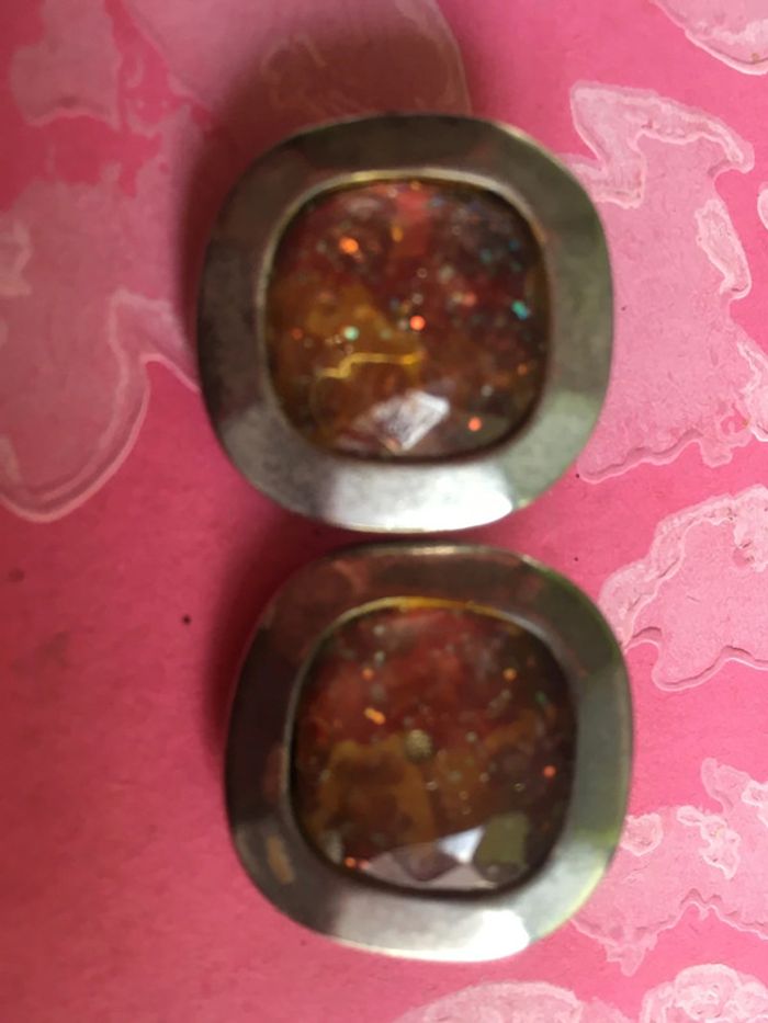 Boucles d’oreilles clips métal et verre années 80