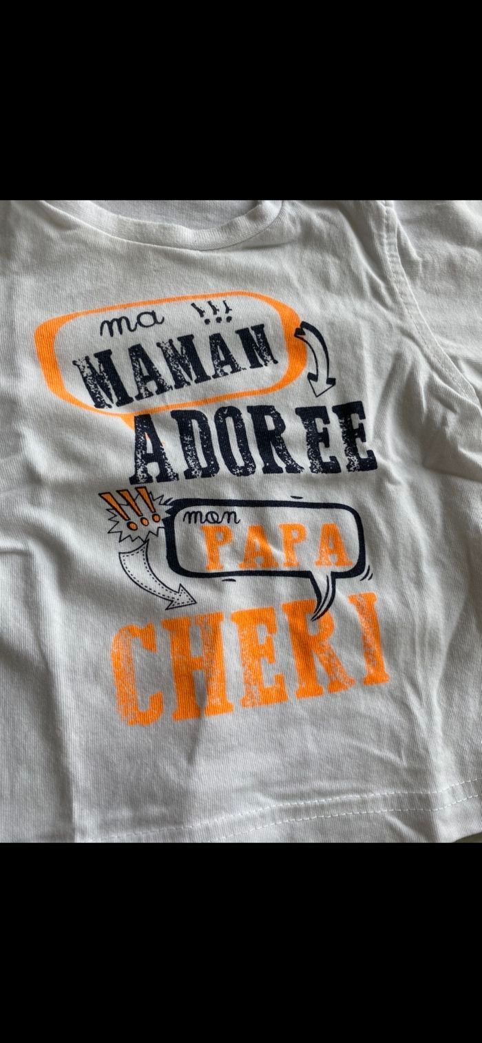 Tee shirt manches courtes Maman Papa 6 mois - photo numéro 3