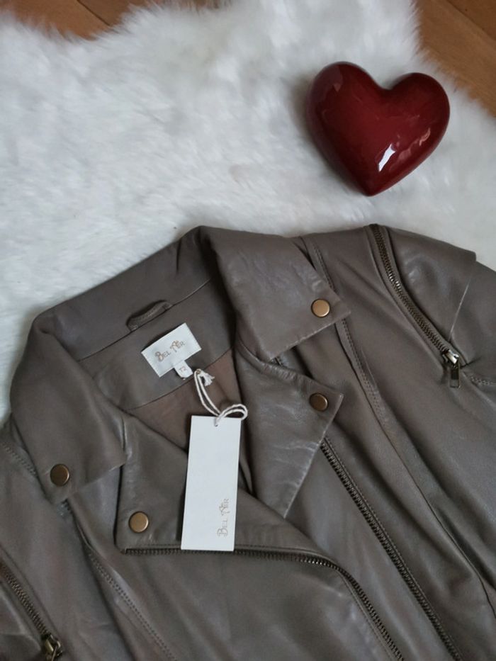 Magnifique veste en cuir Taupe Gris | Bel Air neuf avec étiquette 😍 - photo numéro 3
