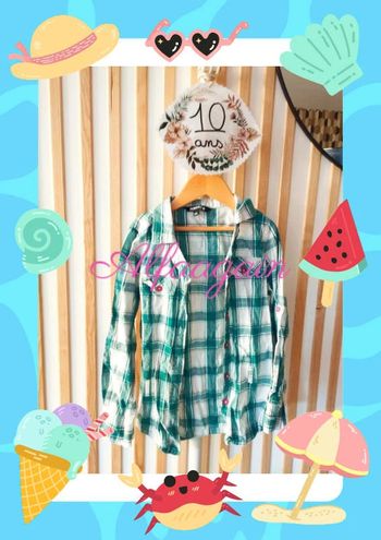 Chemise quadrillée verte/blanche 10ans punkids