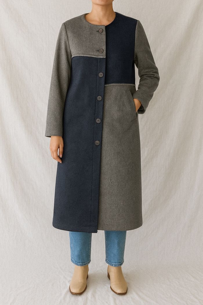 Manteau long bicolore (gris et bleu marine)  Taille 38