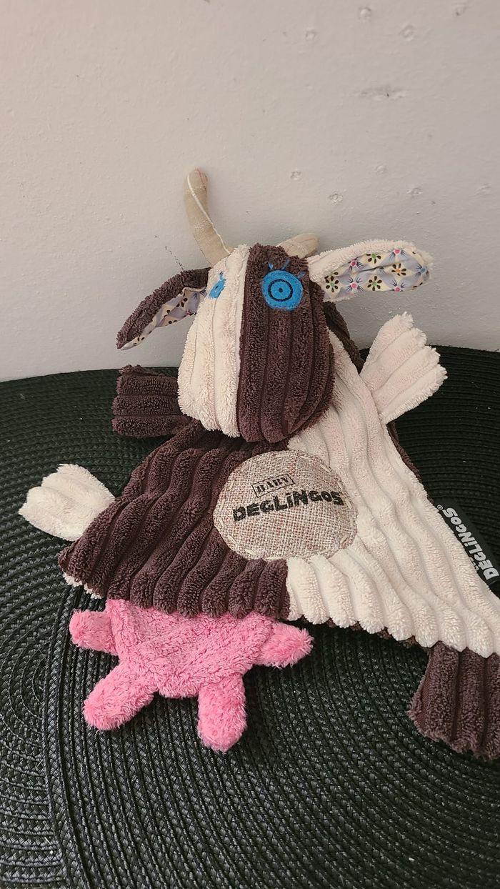 Les Déglingos Milkos la vache Baby doudou plat beige marron - photo numéro 3