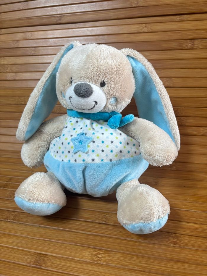 Doudou lapin boule beige bleu étoile mots d enfants - photo numéro 2