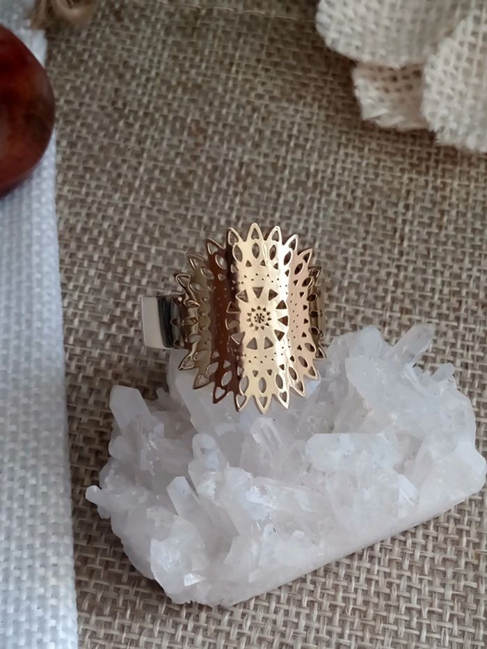 Bague fleur de vie réglable en acier inoxydable