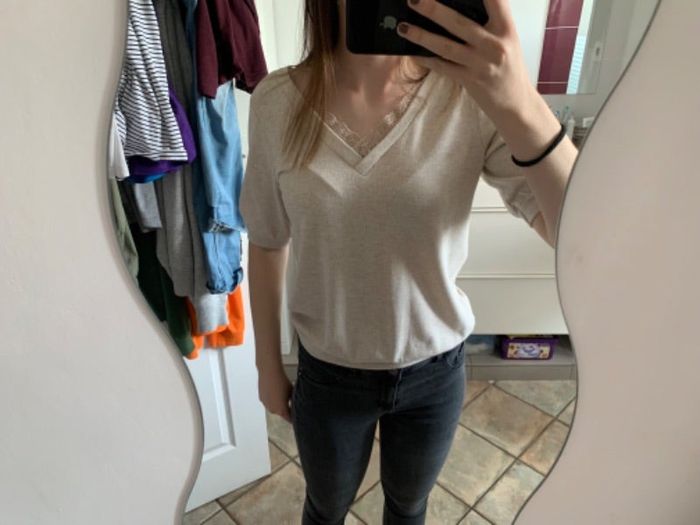 Blouse manches 3/4 beige femme