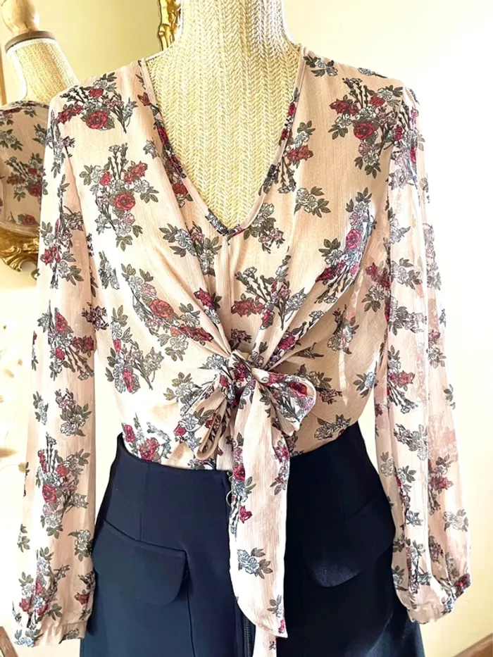 Sublime blouse chemise fluide chic fluide Haut Transparent Floral - photo numéro 9