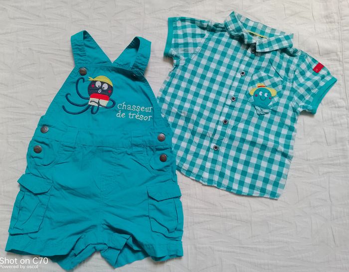 Dpam ensemble salopette chemise carreaux 9 mois