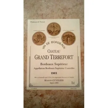 Etiquettes de vin Château Grand Terrefort Bordeaux Supérieur 1985 Neuve -