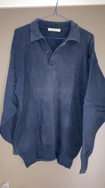 Pull homme bleu marine col boutonné taille L coton