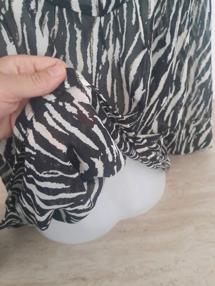 Blouse manches longues transparente💫zébré noire doré 💫Beaucoup store 💫Taille 38-M - photo numéro 7