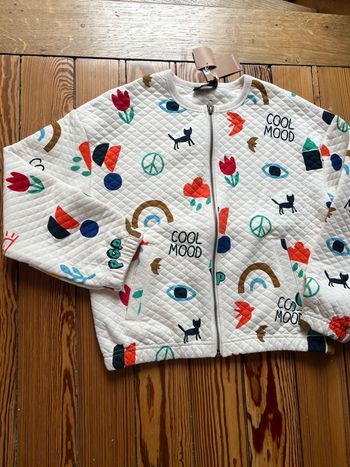 Gilet veste zippée écru blanc cassé avec motifs Monoprix 