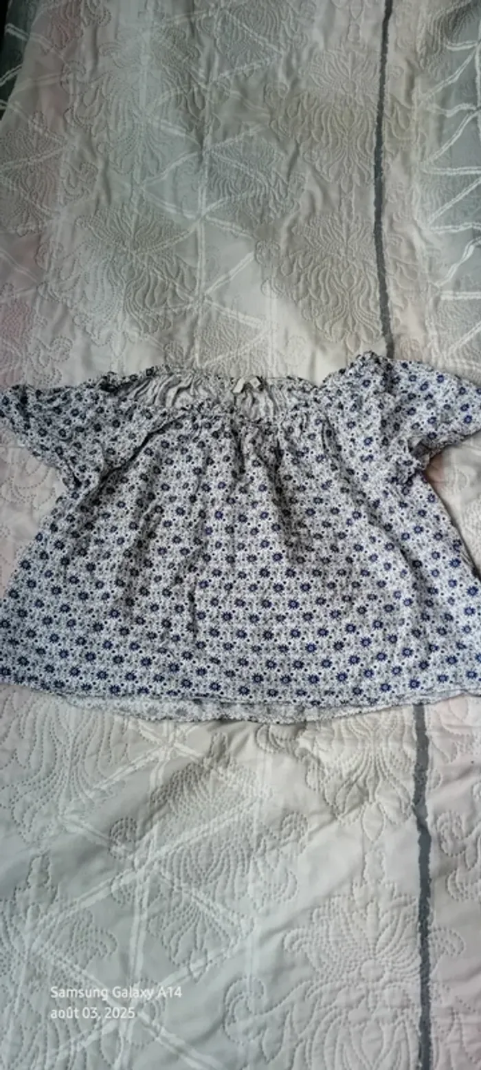 Blouse courte large col Bardot elastique potif fleurs bleu femme 38 clockhouse - photo numéro 13