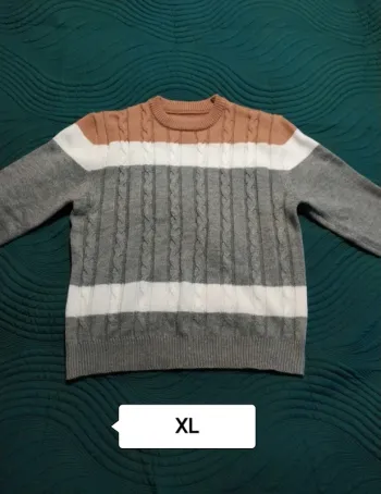 pull gris marron et blanc XL