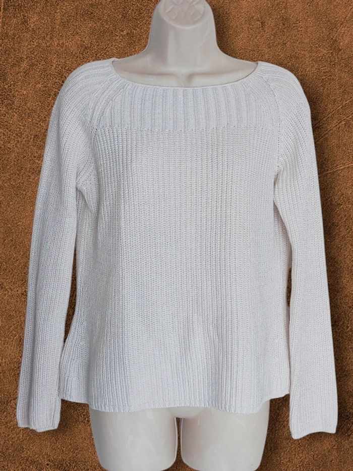 Pull blanc col bateau côtelé vintage / 123 - 38/M à 40/L - photo numéro 4