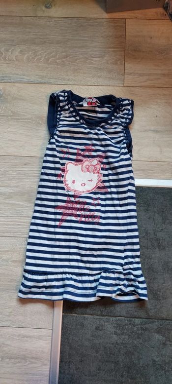 Robe d étŕ courte Hello Kitty, blanche lignée bleu, taille 3 ans