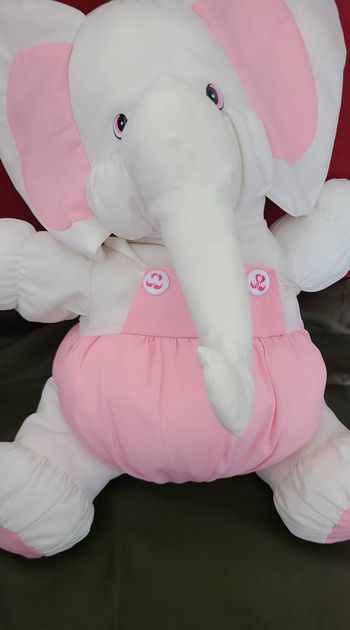 Peluche éléphant TOMAS style Puffalump toile de parachute salopette