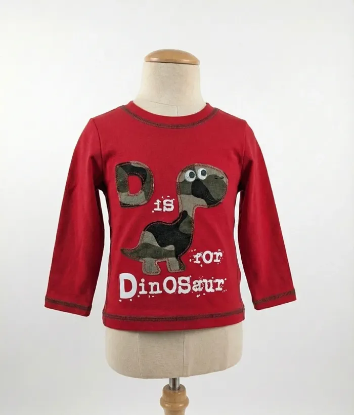 T-shirt Manches Longues Rouge - 6 Mois - Boutonné dos