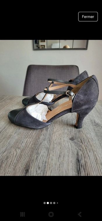 Escarpins ouvert noir anthracite cuir et daim à talon